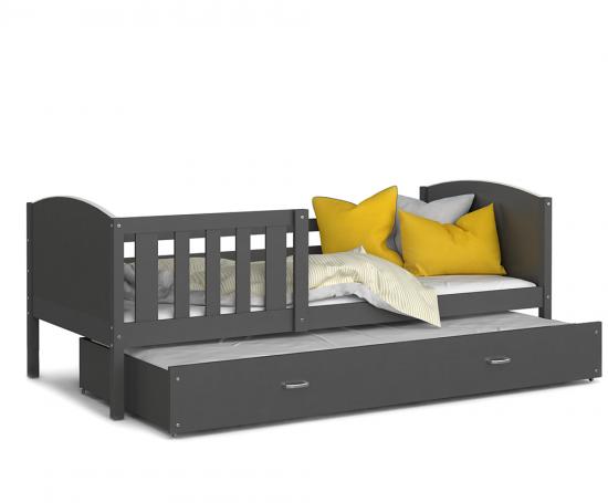 Detská posteľ TAMI P2 90x200 cm so šedou konštrukciou v šedej farbe s prístelkou